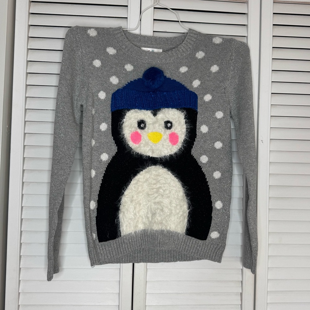 Justice Girl’s Penguin Sparkle Knit Sweater Size 12